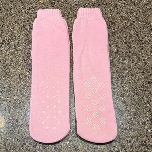 2 Pair Pink Women's Non-Slip Gripper Long Socks